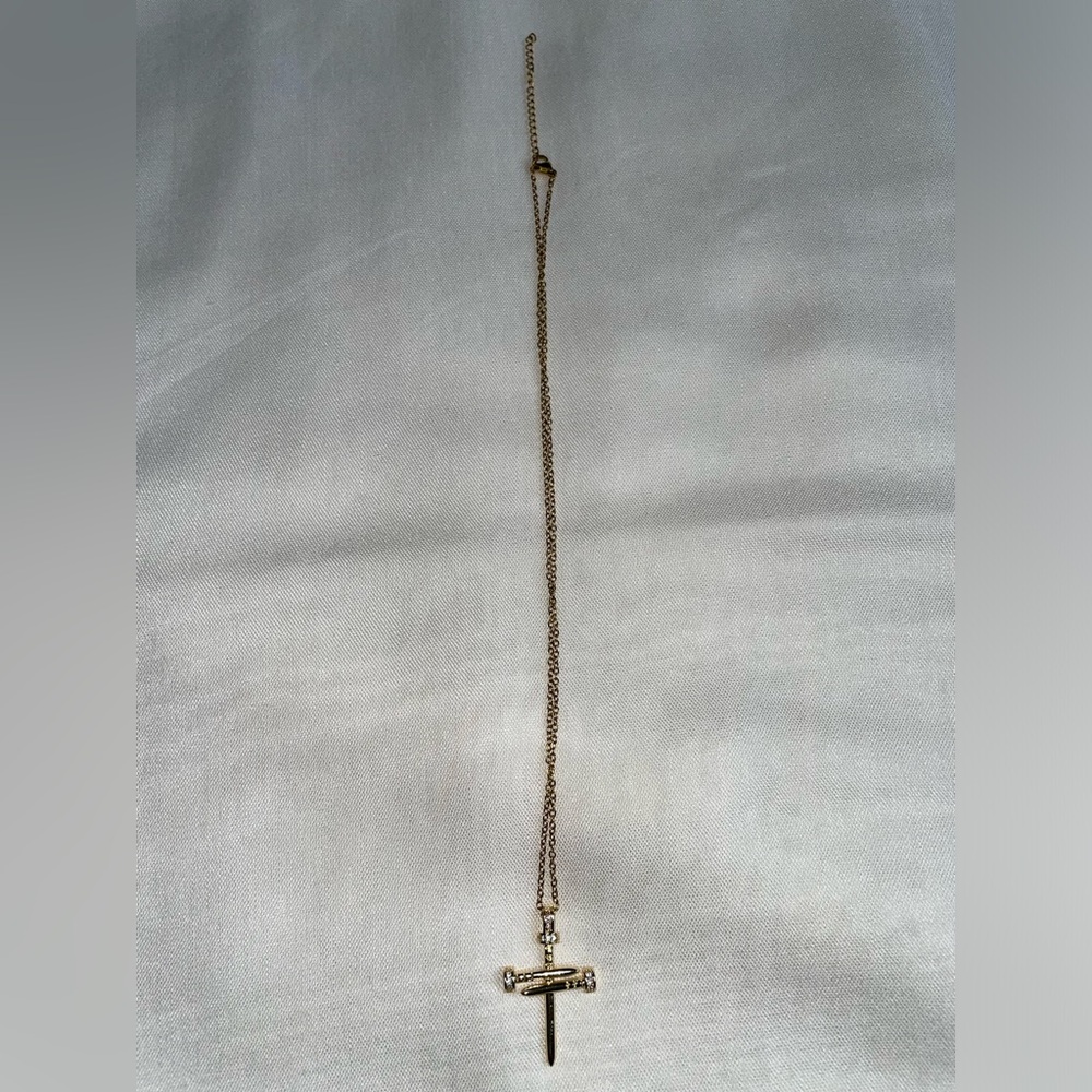 Gold-Plated Nailed Cross Necklace